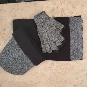 Black & Grey Marl Scarf Set (Scarf,Hat,Gloves) OS